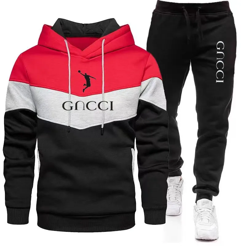 New Men's Jacket Clothing Men's Set Printed Hoodie Set Wool Zipper Sweatshirt Casual Sports Pants Youth Sports Wear Warm Set