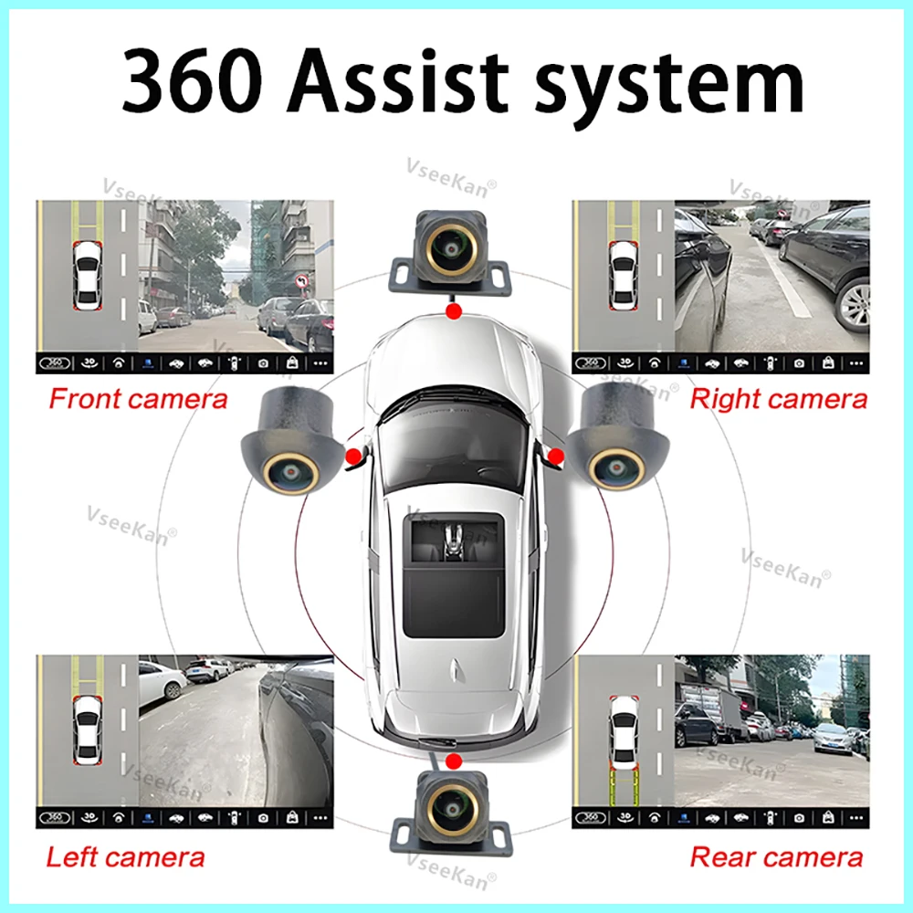 Фото HD 3D 360-градусная автомобильная камера AHD 1080P с круговым обзором (передняя, задняя, левая, правая) для Android-навигации, с золотистой линзой для камеры заднего вида №3