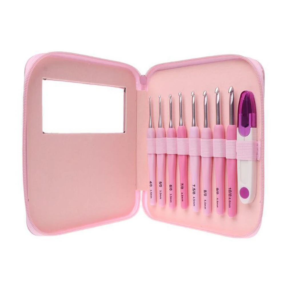 

9pcs/set Handle Pink Crochet Hook Set Aluminum 1.0-10mm Knitting Needles Weave Craft Yarn Crochet Medium Roving Sewing Tools kit