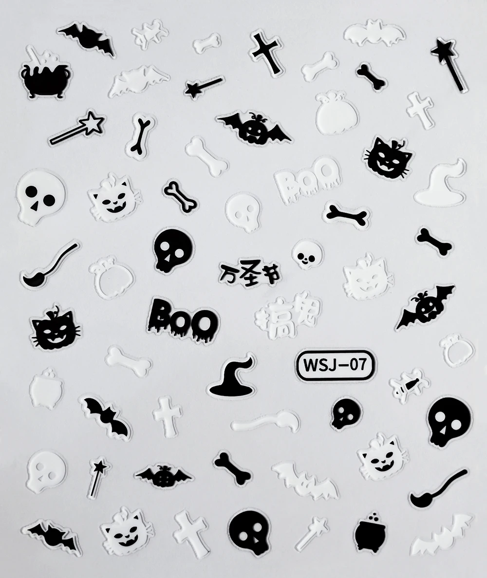 Светящиеся 3D наклейки для ногтей Переводные картинки паук тыква Череп Хэллоуин
