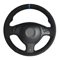car steering wheel cover black genuine leather suede for bmw m sport e46 330i 330ci e39 540i 525i 530i m3 e46 car accessories