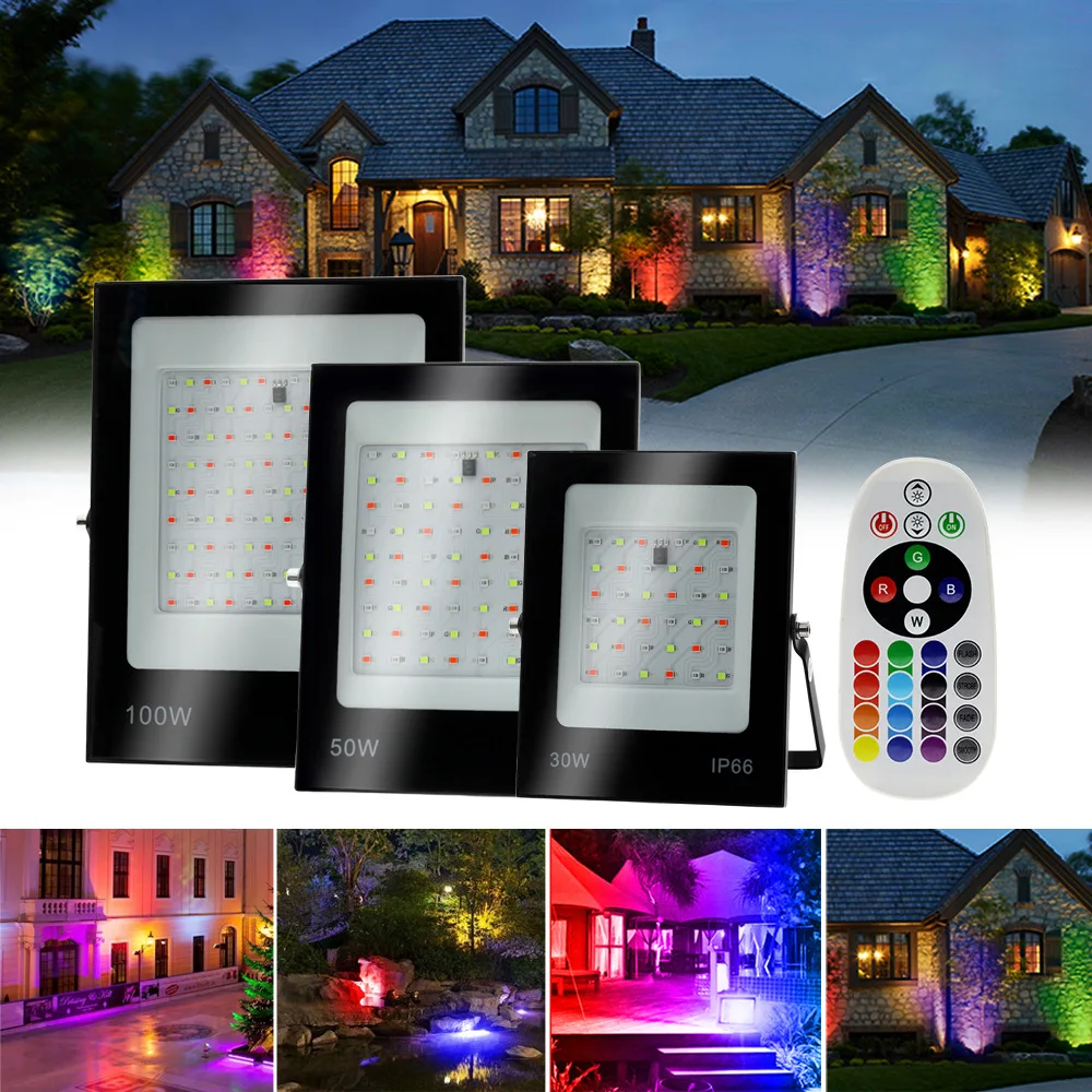 

LED Flood Light AC220V 200W with remote RGB High Brightness IP66 Waterproof Outdoor Lighting LED Spotlight Wall Floodlights
