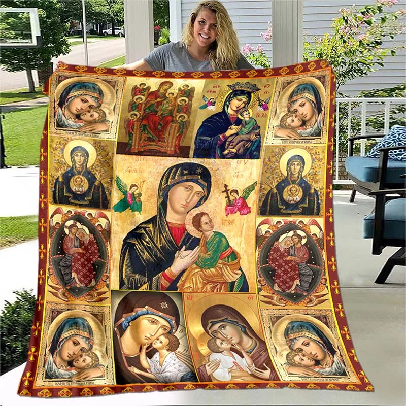 

Mary of Jesus statue of liberty soft blanket Baptism blanket bedding flannel living bedroom warm blanket blessing gift