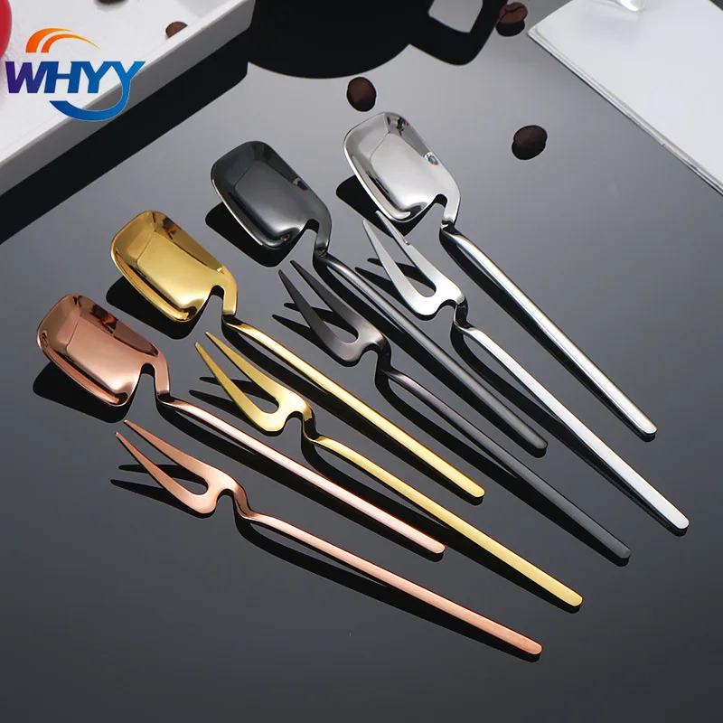 

WHYY 304 Stainless Steel Creative Dessert Coffee Spoon Fruit Fork Spoon Hanging Cup Stirring Spoon Kitchen Tableware