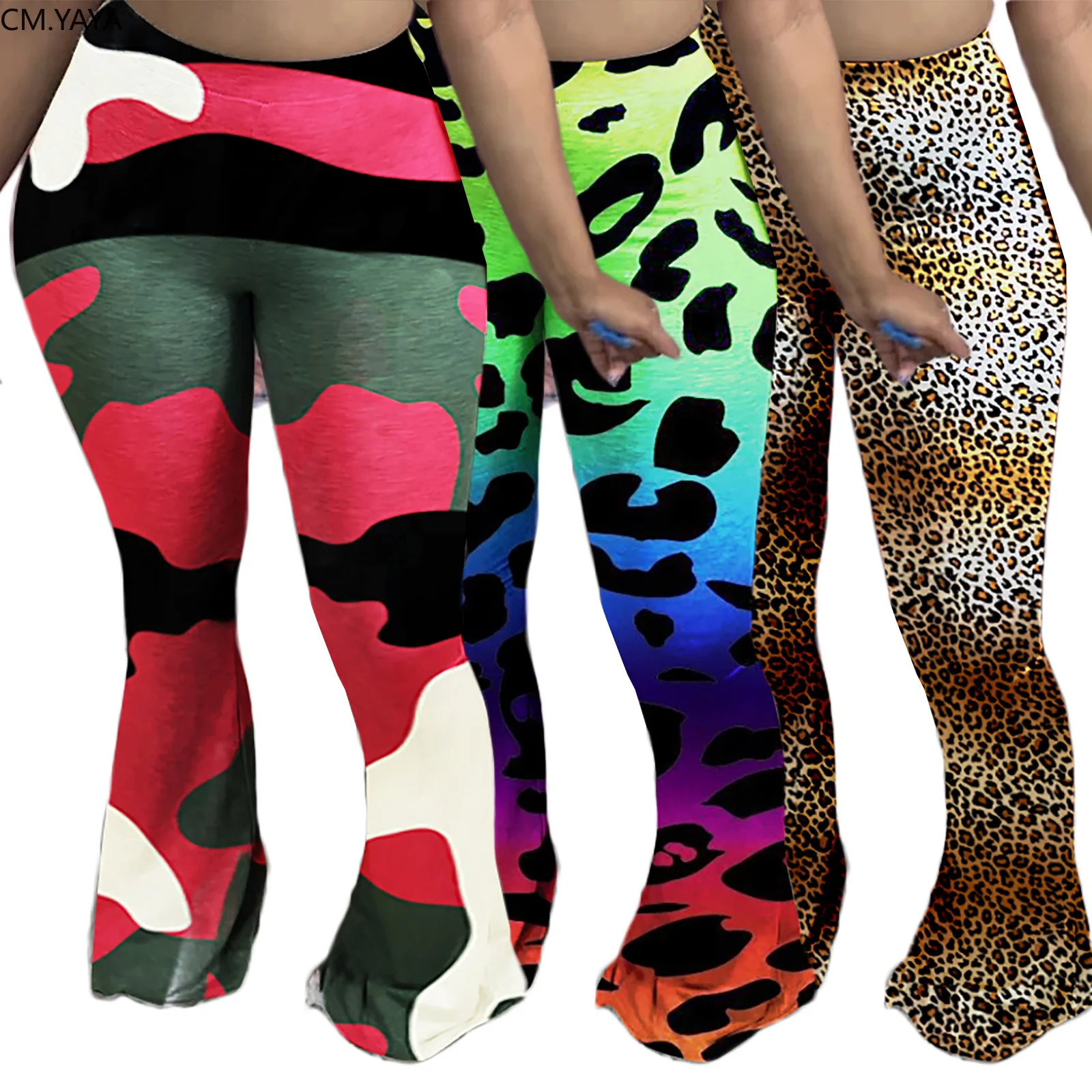 Женские спортивные леопардовые леггинсы CM.YAYA облегающие эластичные широкие