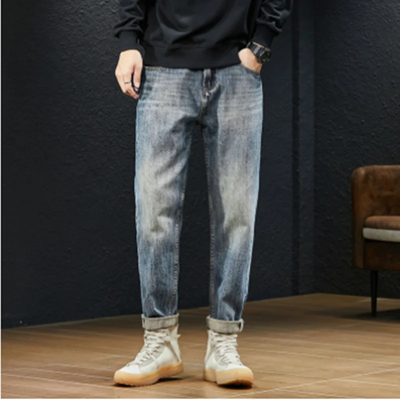 

Men's New No-elastic Retro Nostalgic Wash Harem Tapered Denim Outdoor Camping Hiking College Trousers Tooling Cargo Pants