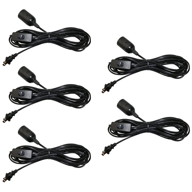 

5-Pack Pendant Lamp Cord Set 15Ft Extension Hanging Light Cord Light Bulb Socket With Switch, UL Listed US Plug