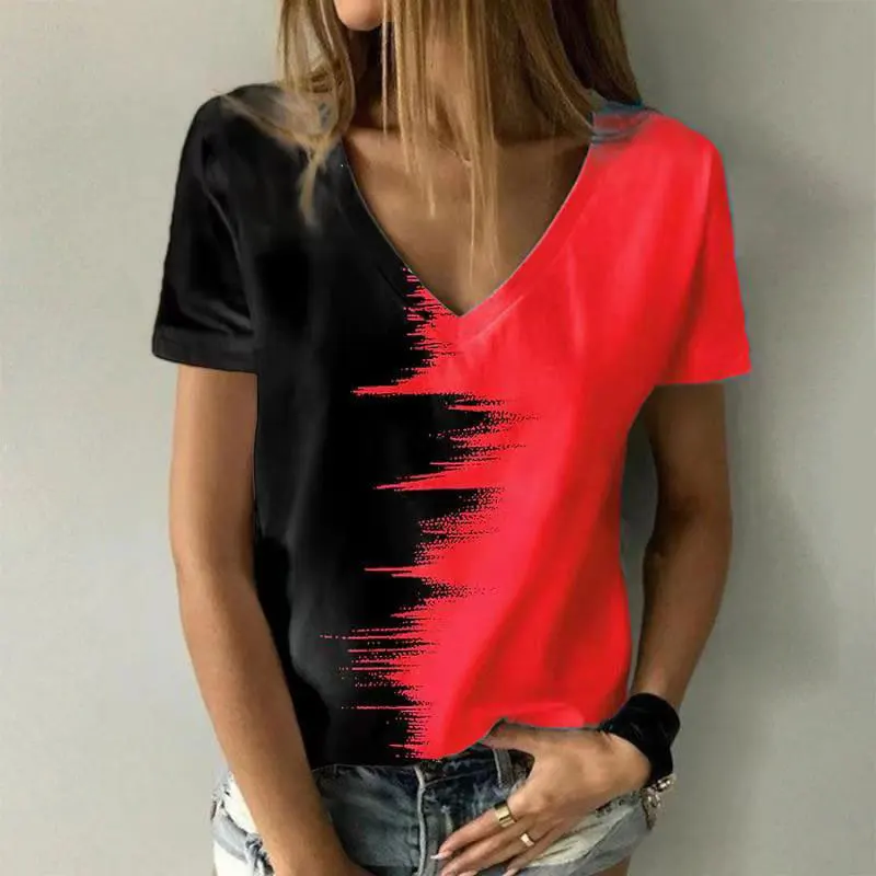 

Summer Women's T-Shirt Abstract 3D Printed Short Sleeve Tee Femme V Neck Basic Tops Loose Plus Size Playeras Mujer