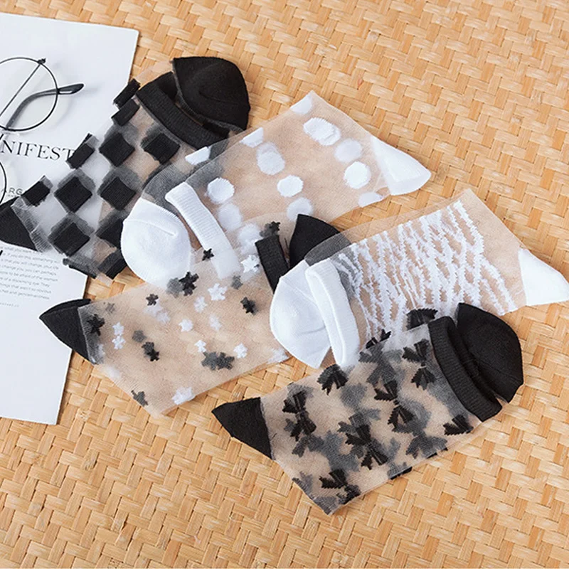 Носки женские ультратонкие прозрачные кружевные пикантные шелковые эластичные