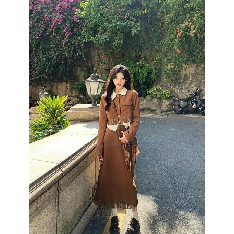Винтажная Вельветовая юбка с бахромой женское осенне-зимнее облегающее платье