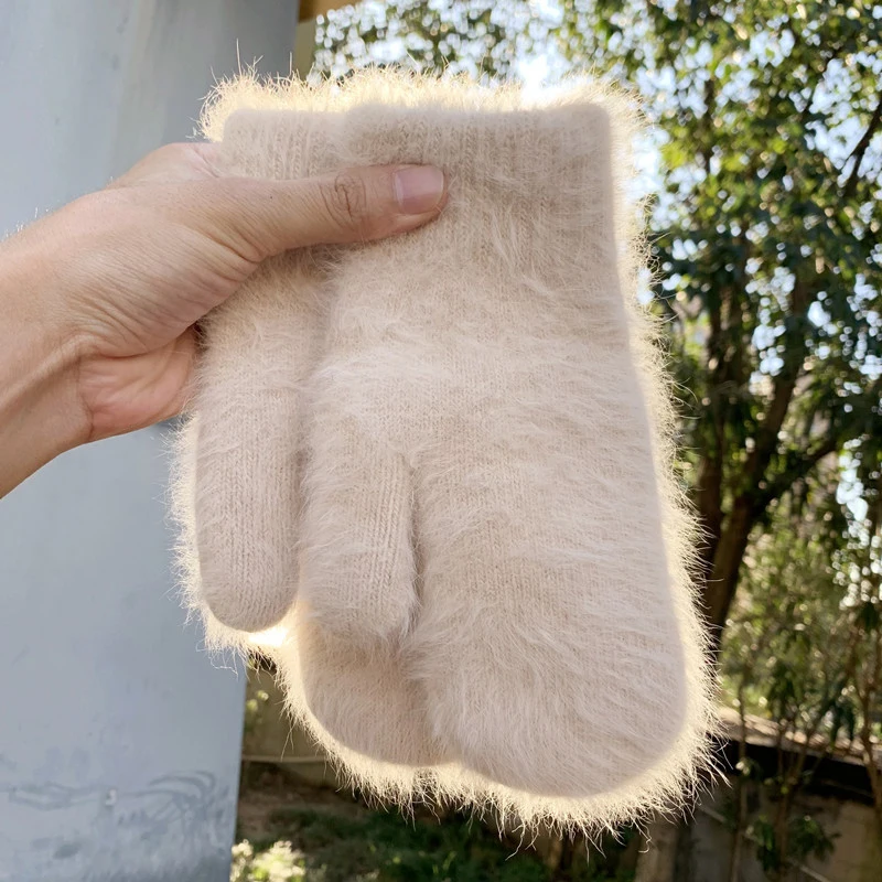 

High Quality Winter Warm Rabbit Wool Gloves Version Women Multi-colored Ladies Mittens Cute Soft Ski Full Fingers Gloves