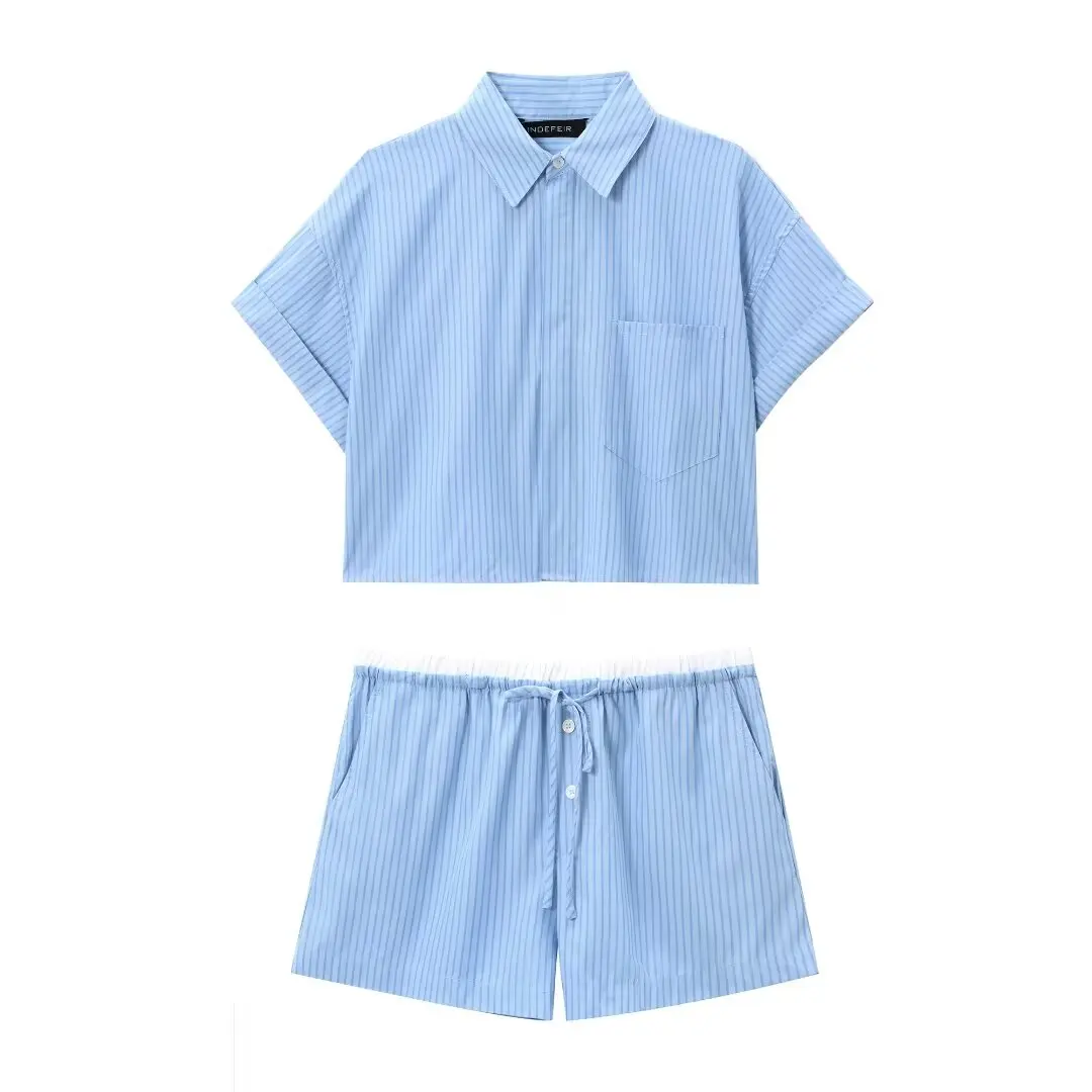 Женский винтажный костюм TRAFZA Повседневная рубашка в полоску с короткими