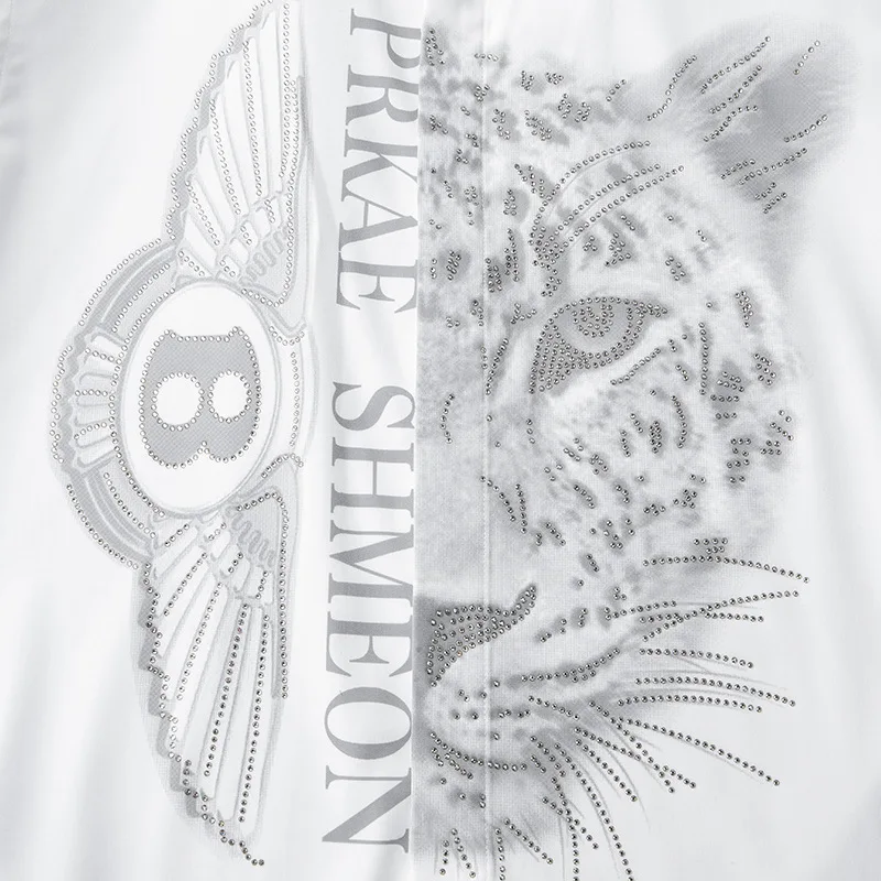 High-end Luxury Fashion Brand Printing Hot Drilling Tiger Head Shirt Men's Long-sleeve Autumn Fashion Handsome Non-iron Shirts