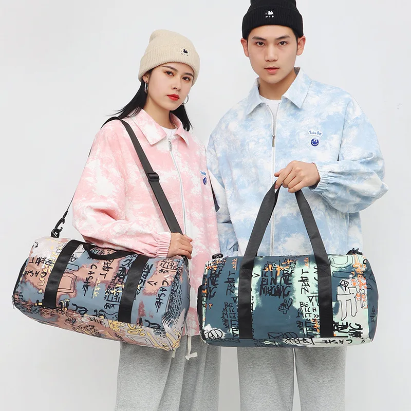 2022 New Graffiti Sports Fitness Bag Travel Bag Luggage Handbag Women Shoulder Bag Large Capacity Outdoor Waterproof Nylon Bags
