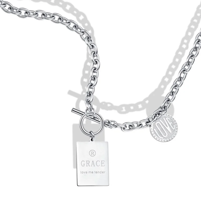 

Hip Hop Rock Fashion Jewelry Stainless Steel OT Chain Charm Square Brand Pendant Necklace for Men/Women