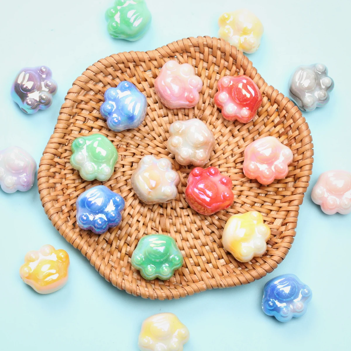 Ослепляющие двухцветные бусины в форме кошачьей лапы 10 шт. 19*16 мм ювелирные