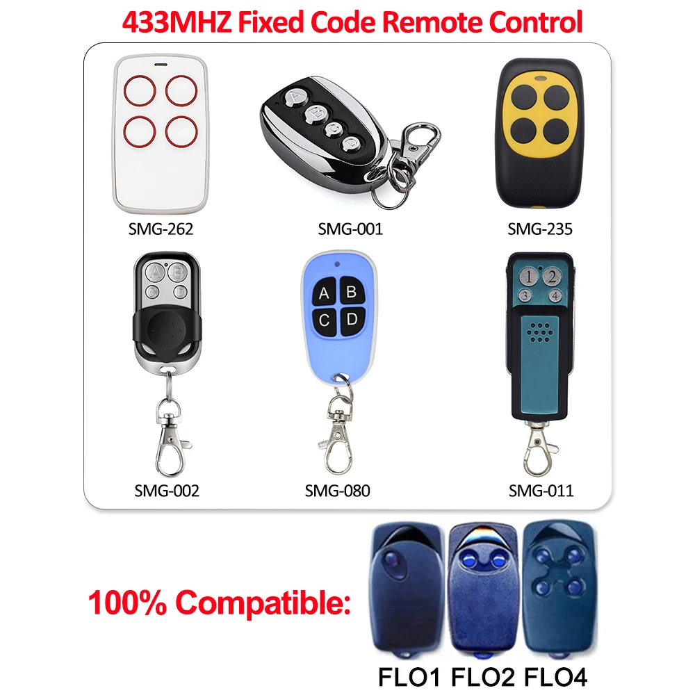 

100% совместимость NICE FLO1 FLO2 FLO4 Дубликат дистанционного управления гаражными воротами. 433,92 МГц Электрический передатчик управления открывателем ворот с фиксированным кодом