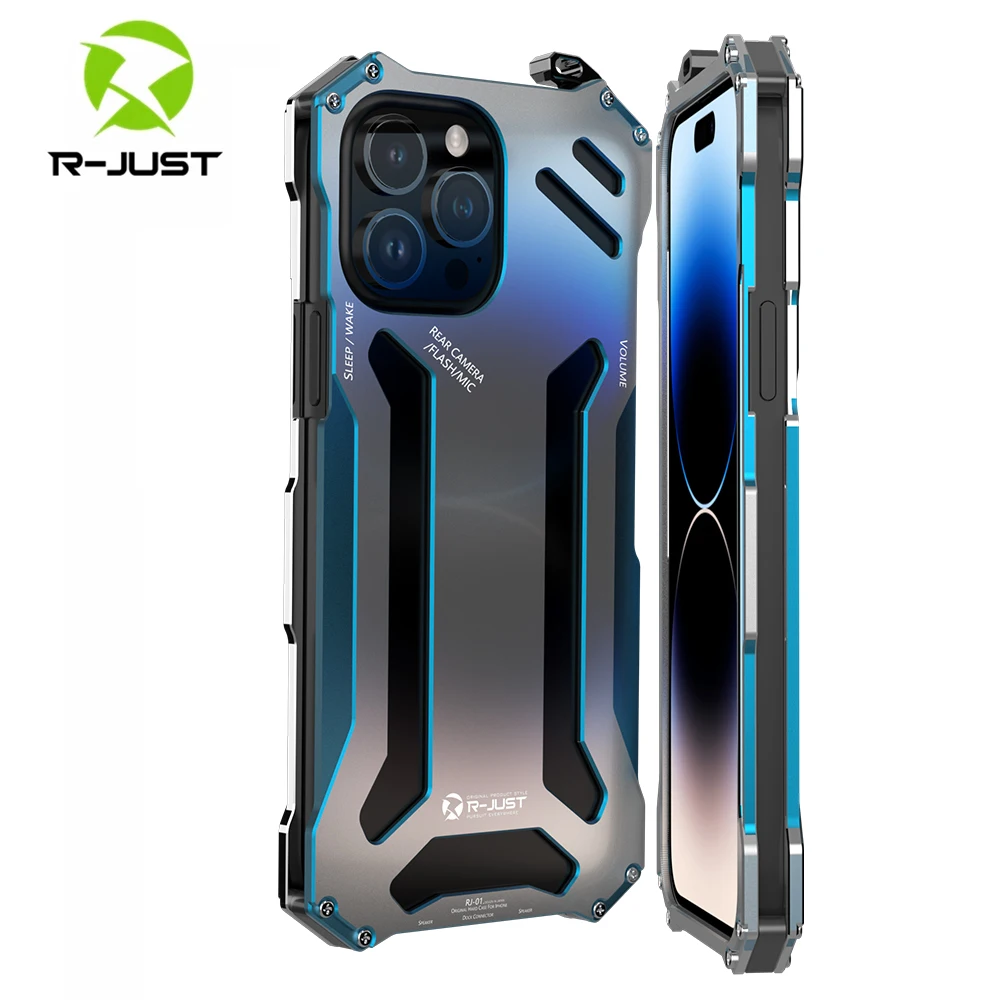 

Original R-JUST Metal Armor Case For iphone 14 Pro Max 12Mini Shockproof Cover 13 11 SE XR Xs 8 7 Plus Protect Phone Coque Funda