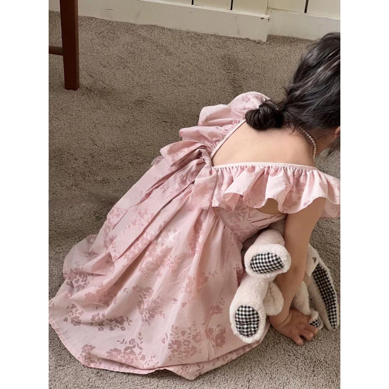 

Girls Princess Dress 2023 Summer Fly Sleeve Floral Print Dress Girls Clothing Sweet Kids Baby Dresses Children Clothes