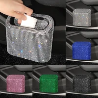 car trash can with lid mini crystal hanging auto garbage can vehicle plastic trash bin dustbin organizer container