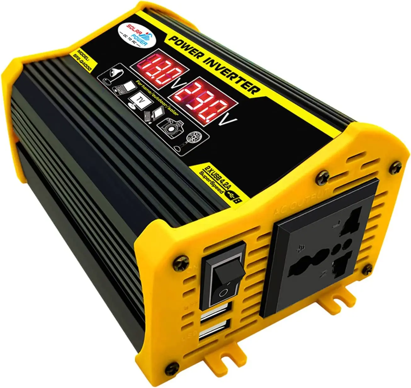 

12v to 220v car current, Digital converter, converter adapter, modified sine wave, Dual USB with LCD display Monitor, continuous power: 300W