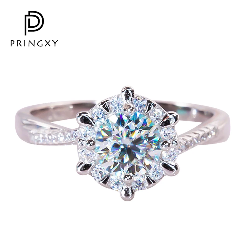 

PRINGXY New 1 Carat D Color VVS1 Moissanite Diamond 925 Sterling Silver Platinum Plated Ring for Women Wedding Fine Jewelry 2023