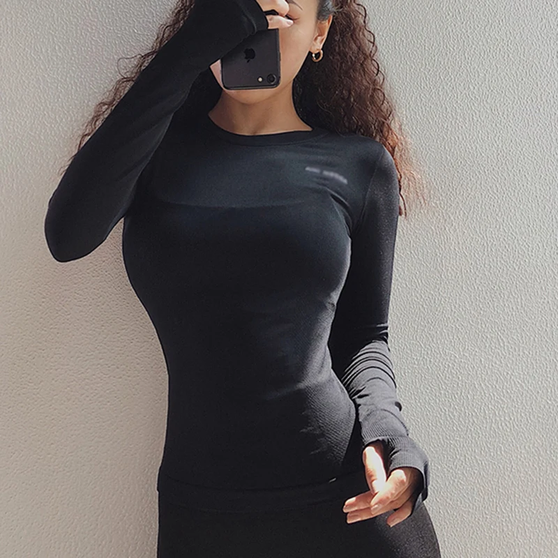

Sexy Women Letter Printing Sport Shirts Solid Color High Elastic Gym Yoga Top Running Breathable Long sleeve T-Shirts