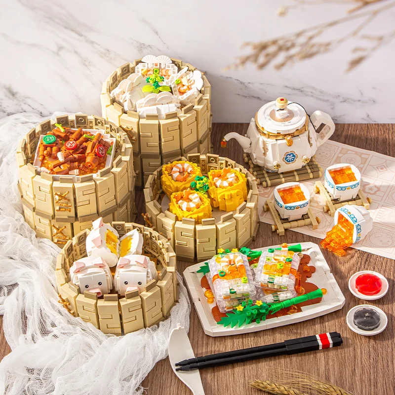 

Simulated food Guangzhou style morning tea Dim sum small particle puzzle food assembly toy birthday gift decorations
