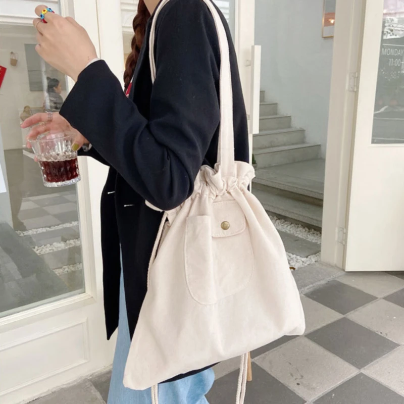 

Shopping Bags Women Plaid Drawstring Casual Adjustable Ins Cute Students Shopper Bag Korean Style