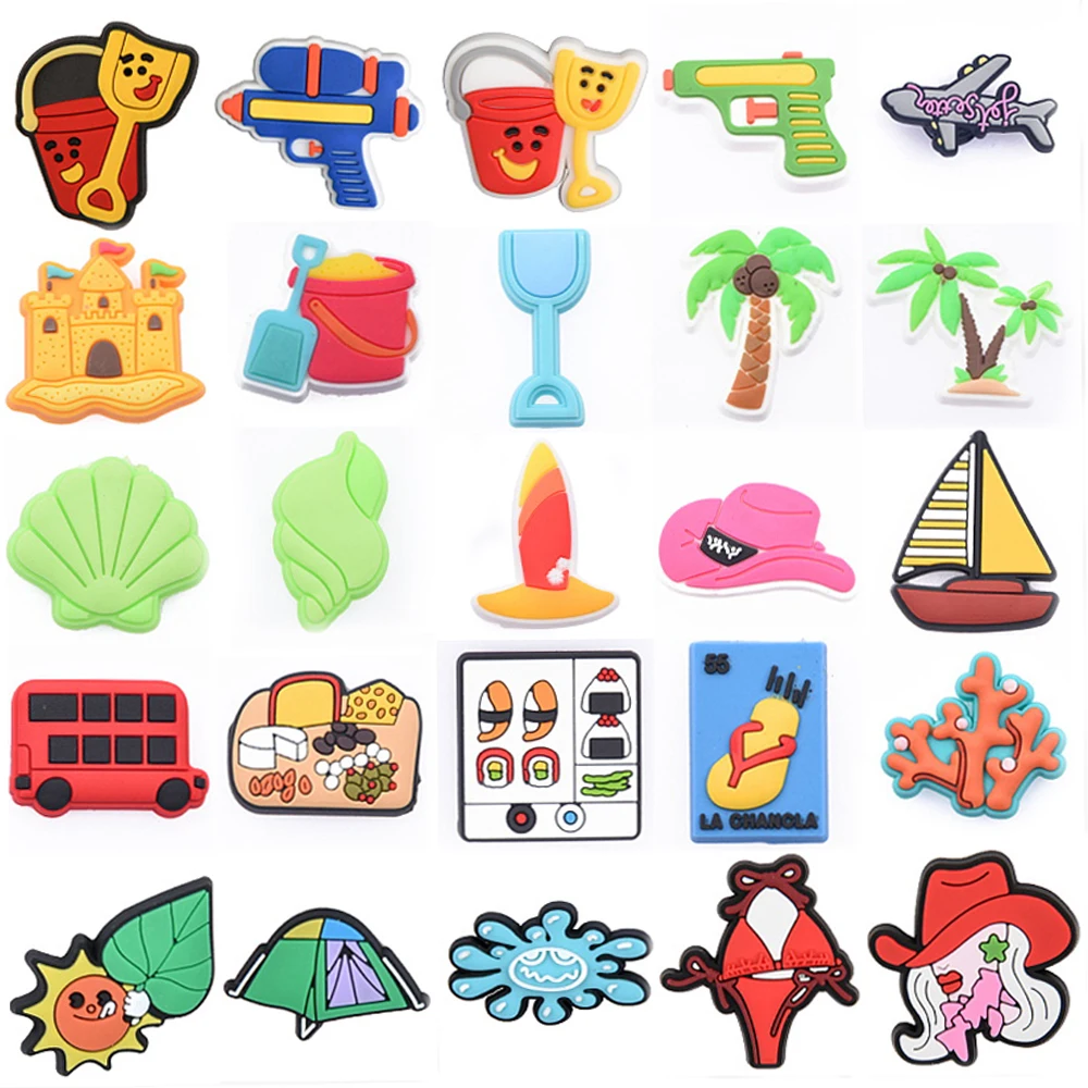 

1 шт. подвески для обуви Croc, кокосовое дерево/водяной пистолет/раковина/самолёт, садовые аксессуары для обуви, украшение для Croc jibz, детские подарки