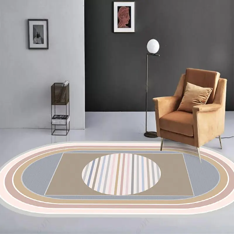 

Oval Rugs Geometric Carpets Living Room Modern Bedroom Rug Warm Floor Mat Anti-slip Home Area Felt-shaped Rug Carpet Kid Tapis