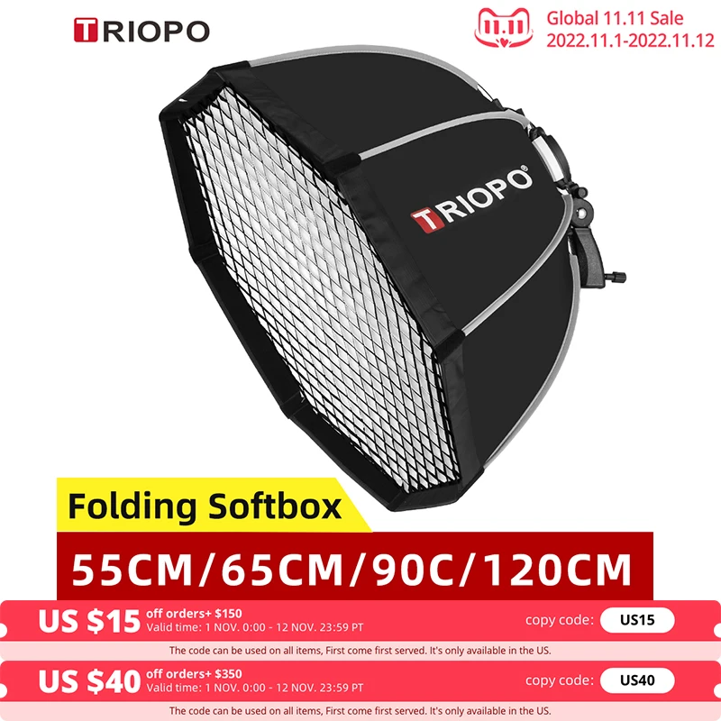 

Triopo 55cm 65cm 90cm 120cm Speedlite Portable Octagon Umbrella Softbox + Honeycomb Grid Outdoor Flash Soft Box for Canon Godox