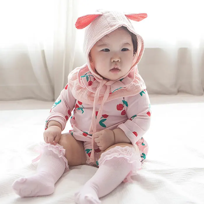 RiniKinda 2022 Autumn Newborn Toddler Girls Bodysuits Infant Baby Girl Print Bodysuit Jumpsuit Outfits Hat Casual Clothes