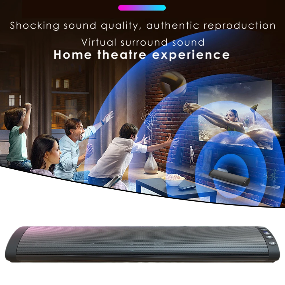 Bluetooth-compatible Speaker With FM Radio Wall Mount Wireless TV Soundbar Stereo Surround Bass Music Box For Home Bedroom