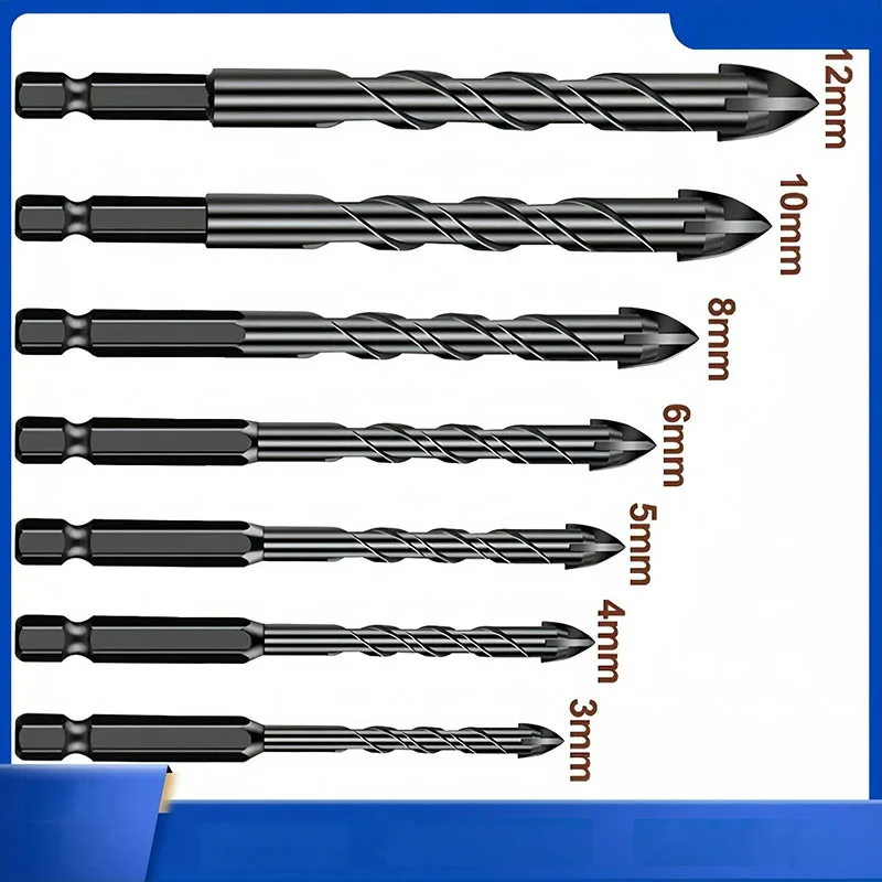 

7 шт. 3/4/5/6/8/10/12 мм универсальный набор сверл с шестигранным хвостовиком для сверления отверстий для бетона, керамики, гранита, плитки, камня, сверления