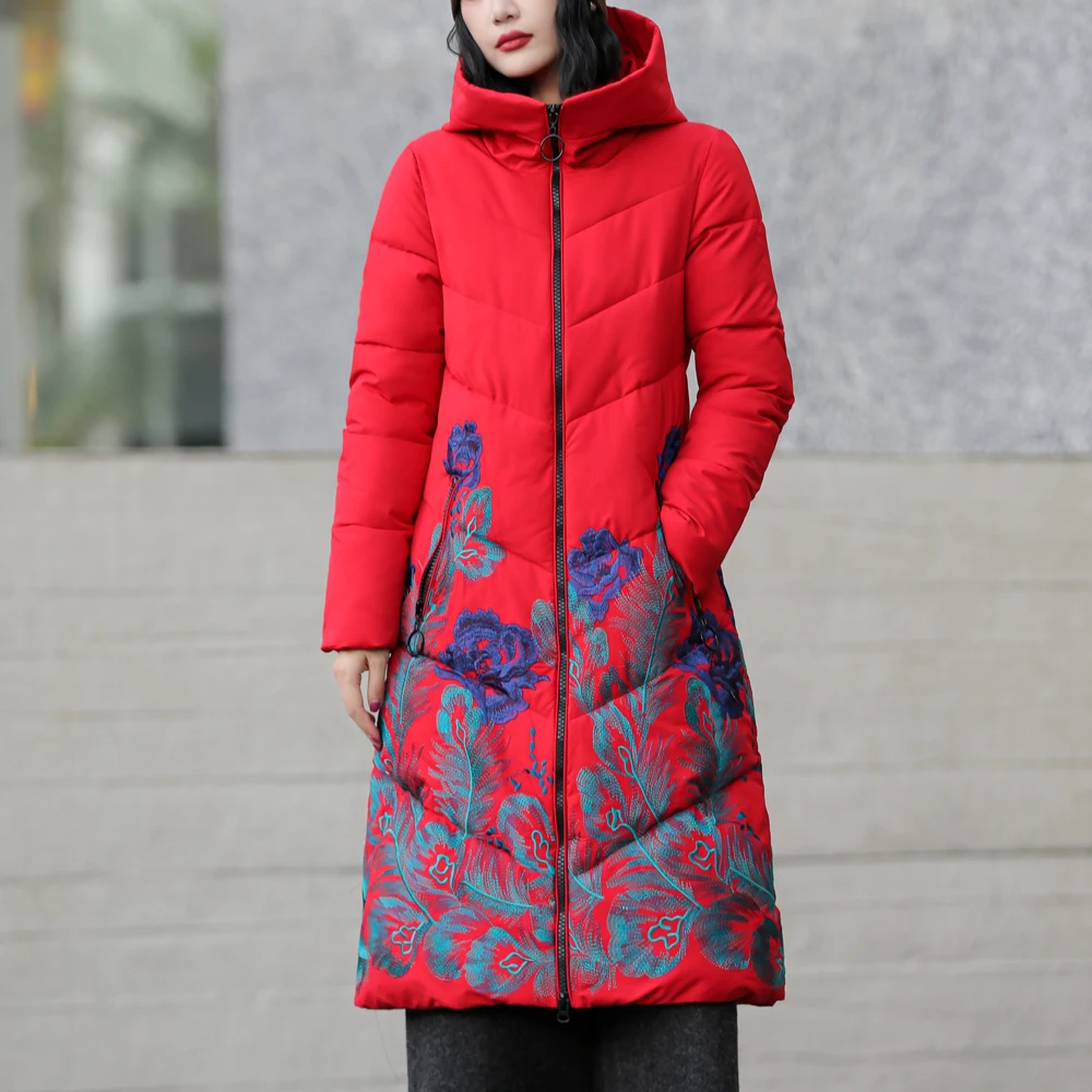 New Fashion Causal Parkas For Women 2022 Thick Coats With Hood Warm Winter Long Printing Jackets Women Clothing