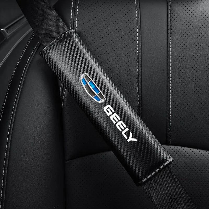 

2 Pcs Carbon Fiber Leather Car Seat Belt Cover Protect Shoulders for GEELY Atlas Coolray BO RUI YUE CK Saloon Auto Accessoires