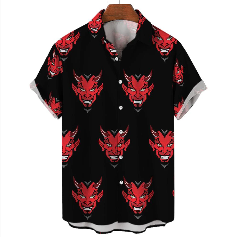 

New Men's Hawaiian Shirt for Men Cuban Collar Devil Print Men's Shirt Fashion Streetwear Summer Short Sleeve Top Trendy