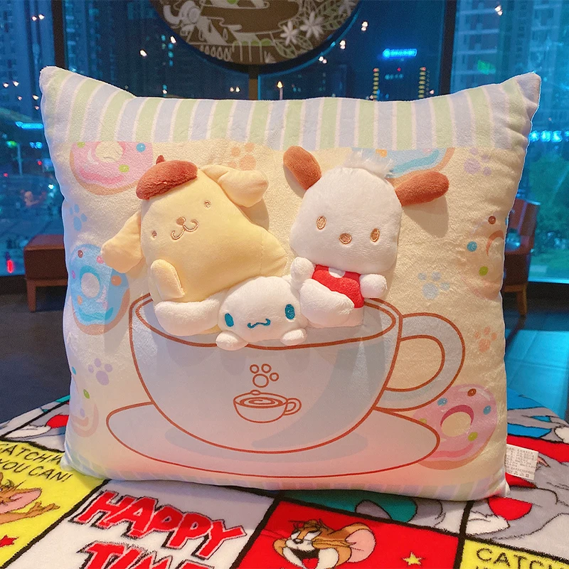 

Kawaii Sanrio Cinnamoroll Pochacco Square Pillow Cartoon Girl Three-Dimensional Cushion Double Sided Printing Household Products