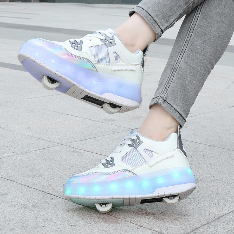 Детские светящиеся кроссовки на двух колесах с USB-зарядкой