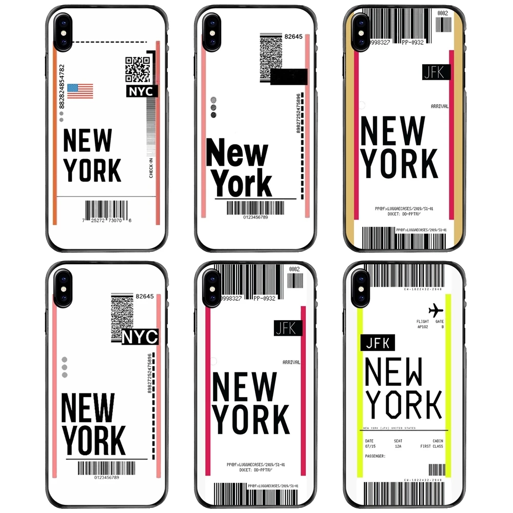 

For Apple iPhone 11 12 13 14 Pro MAX Mini 5 5S SE 6 6S 7 8 Plus 10 X XR XS Hard Phone Shell Case NEW YORK Travel Flight Tickets