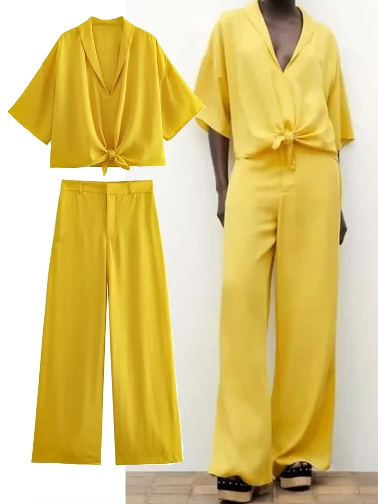 

Женский летний брючный костюм с эластичным поясом