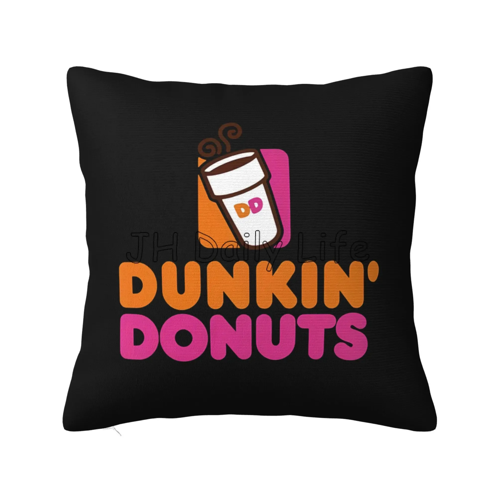 Фото Квадратная наволочка с принтом пончиков Dunkin, мягкая уютная наволочка для дома, дивана-кровати, украшение автомобиля, чехол для подушки 18x18 дюймов №1