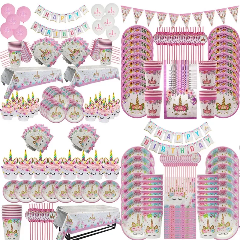 

Unicorn Decoration Disposable Party Tableware Set Unicorn Birthday Party Supplies Kids Baby Shower Girl 1st Birthday Decorations