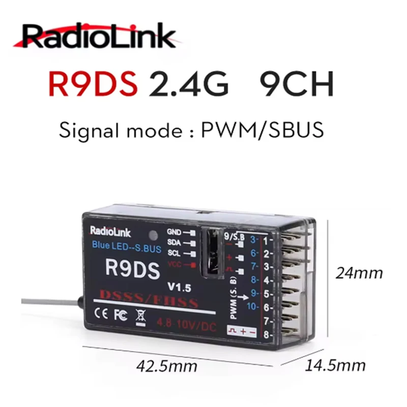Radiolink R9DS 10CH 2 4 ГГц RC Приемник SBUS PWM Управление дальним радиусом действия для