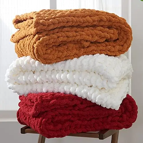 

Крупные вязаные одеяла, Роскошное Одеяло из синели, вязаное одеяло, пряжа для дивана, дивана и кровати, мягкое декоративное красное одеяло