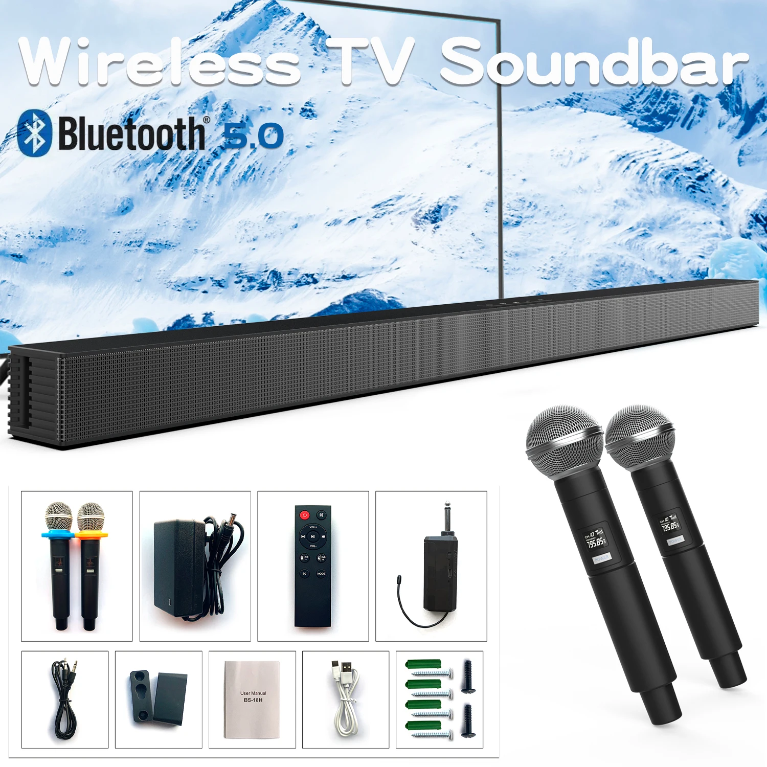 

TV Soundbar With Wireless microphone Wired and Wireless Bluetooth 5.0 Surround Sound Bar Stereo Speaker Home Theater Soundbars
