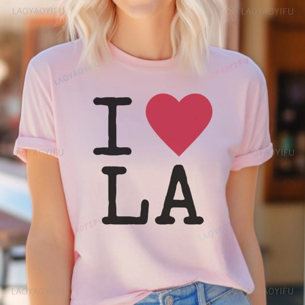 Фото Винтажная женская хлопковая футболка I Love LA, калифорнийская летняя ретро-подарок Лос-Анджелеса, унисекс, мягкая дышащая хлопковая футболка классического кроя №3