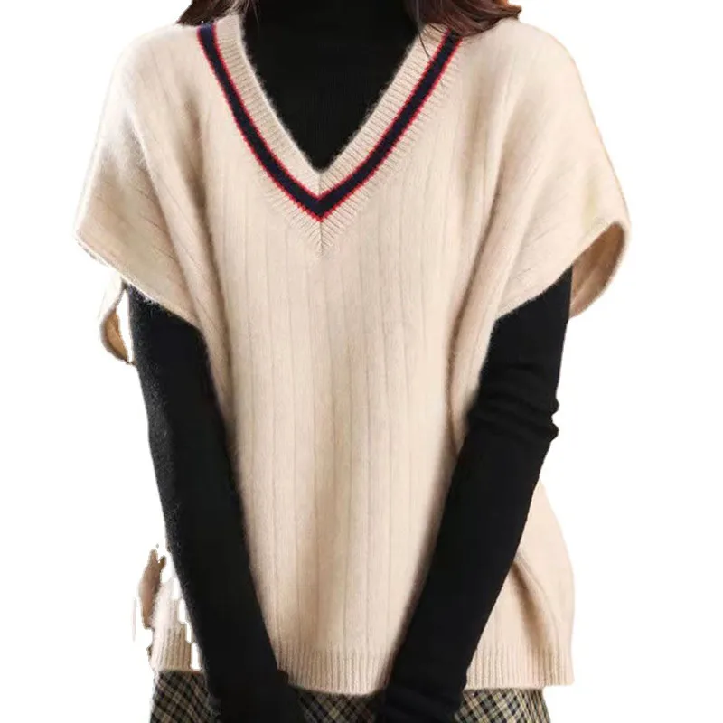 2022 New Elegant Knitting Sweater Vest Women Popular Trendy Streetwear V-Neck Solid Color Female Clothing Casual Loose Pullovers