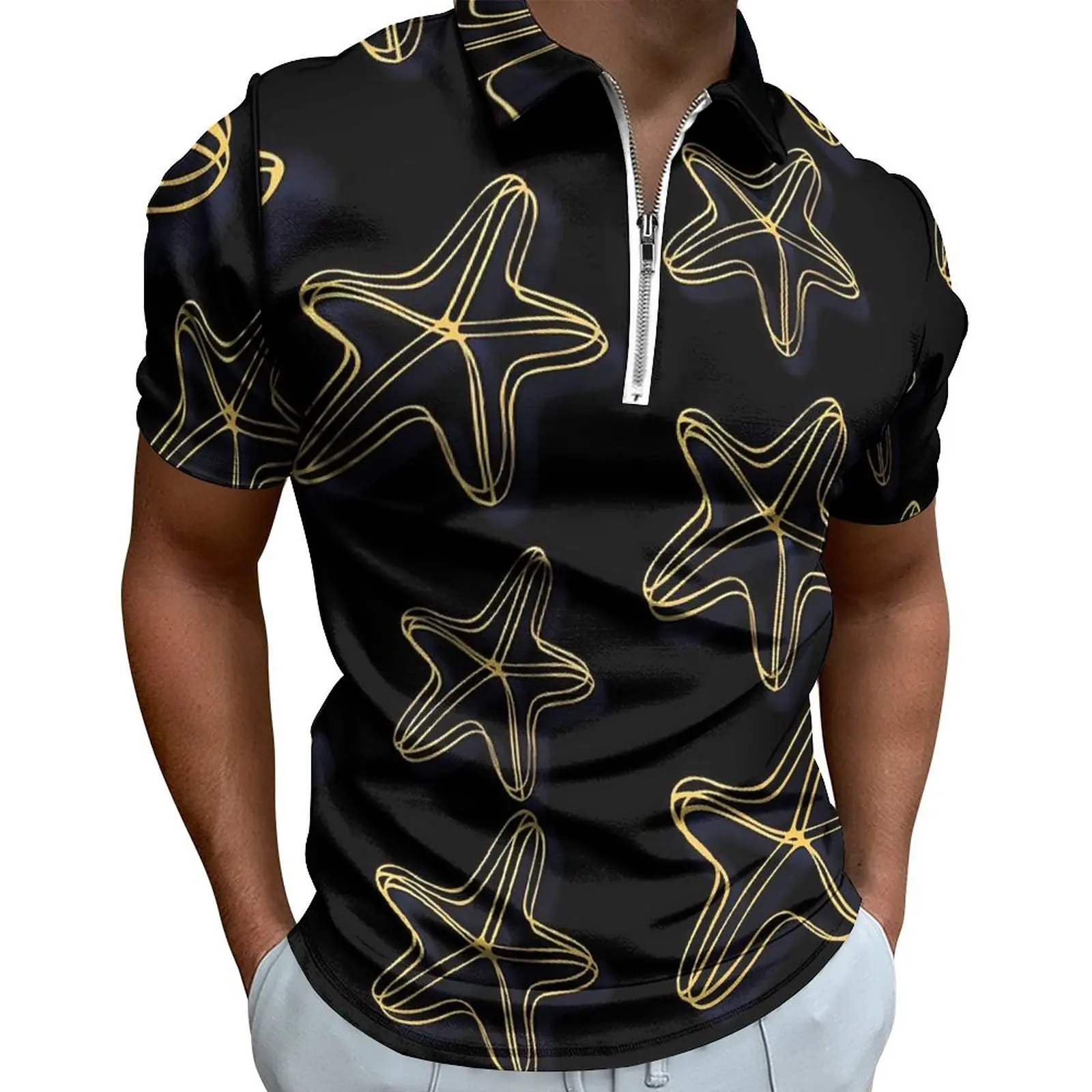 

Starfish Print Casual Polo Shirts Abstract Animal T-Shirts Man Short Sleeve Graphic Shirt Summer Streetwear Oversized Clothes